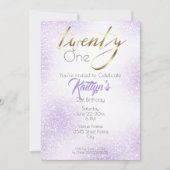 金ゴールド書道とシック薄紫グリッター21st 招待状 (正面)