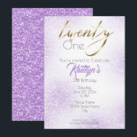 金ゴールド書道とシック薄紫グリッター21st 招待状<br><div class="desc">金ゴールド書の薄紫グリッターの前後にかわいらし「二十」という言葉を使えば、年の「一」は二十代の年齢に変更することができる。21歳のシンプル少女のためのでありながらエレガントな誕生日パーティーの招待。この製品に実在はグリッターがなく、グリッターとして表示されるように設計されている。</div>