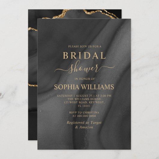 金ゴールド書道とブライダルシャワーの招待 招待状 (正面/裏面)