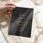 金ゴールド書道と黒ベビーシャワー招待状 招待状