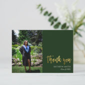 金ゴールド書道の緑モダンの写真の卒業 サンキューカード (スタンド正面)