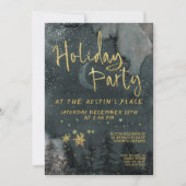 金ゴールド書道ウィンターウッドランドホリデーパーティー 招待状 (正面)