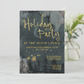 金ゴールド書道ウィンターウッドランドホリデーパーティー 招待状 (スタンド正面)