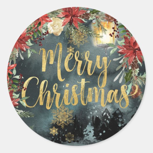 金ゴールド書道ウッドランドフローラホリデーシール ラウンドシール (正面)