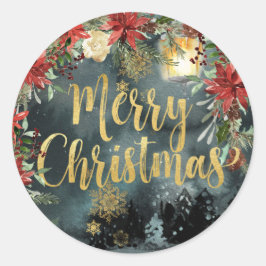 金ゴールド書道ウッドランドフローラホリデーシール ラウンドシール