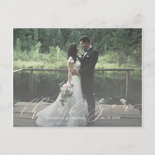 金ゴールド書道スクリプトフォトフォイルフェイクありがとう ポストカード (正面)