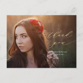 金ゴールド書道スクリプトフォト卒業ありがとう ポストカード