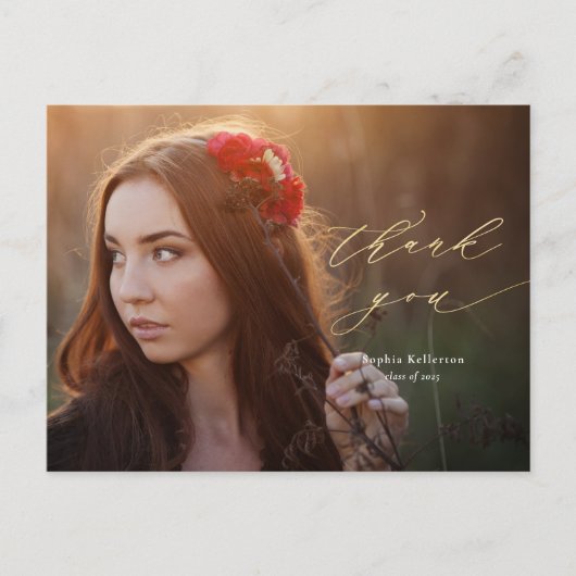 金ゴールド書道スクリプトフォト卒業ありがとう ポストカード (正面)
