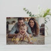 金ゴールド書道ハッピーホリデーズフォトクリスマス 箔シーズンカード (立ち正面)