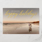 金ゴールド書道ハッピーホリデー写真 箔シーズンカード (正面)