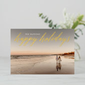 金ゴールド書道ハッピーホリデー写真 箔シーズンカード (立ち正面)