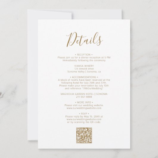 金ゴールド書道ハートスクリプトQRコード結婚の 招待状 (裏面)