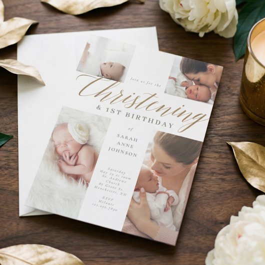 金ゴールド書道フォト《キリスト教》洗礼式や命名式&誕生日 招待状