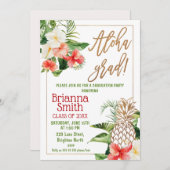 金ゴールド書道フローラルアウ(ハワイ式宴会)卒業 招待状 (正面/裏面)
