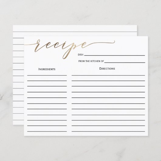 金ゴールド書道ブライダルシャワーレシピカード (正面/裏面)