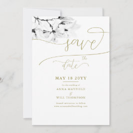 金ゴールド書道マグノリア結婚式の日付を保存 招待状