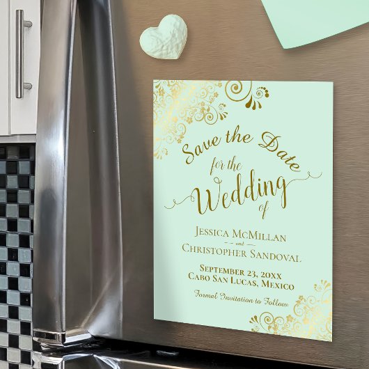 金ゴールド書道ミントグリーン日付磁石を保存