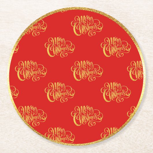 金ゴールド書道メリークリスマス紙コースター ラウンドペーパーコースター (正面)