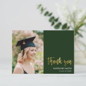 金ゴールド書道モダン緑写真卒業 サンキューカード (スタンド正面)
