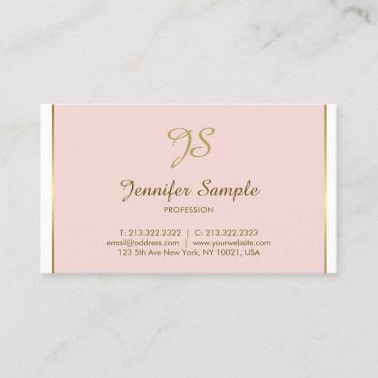 金ゴールド書道モノグラムトレンディーシックなピンクプレーン 名刺 (正面)
