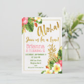 金ゴールド書道ルアウ(ハワイ式宴会)誕生日招待状 招待状 (スタンド正面)