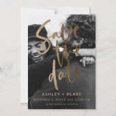 金ゴールド書道写真の保存日付 マグネット招待状 (正面)