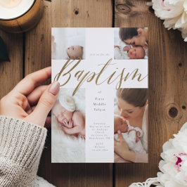 金ゴールド書道写真コラージュベビーバプテスムクロス 招待状