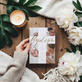 金ゴールド書道写真コラージュベビーバプテスムクロス 招待状