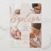 金ゴールド書道写真コラージュベビーバプテスムクロス 箔招待状 (正面)