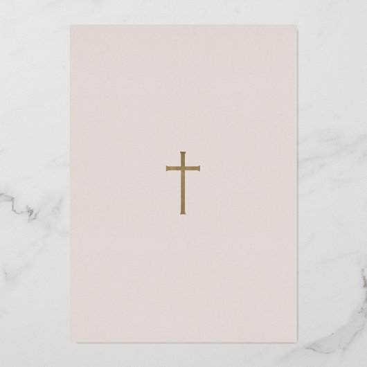 金ゴールド書道写真コラージュベビーバプテスムクロス 箔招待状 (裏面)