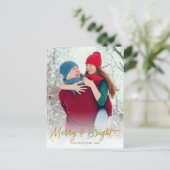 金ゴールド書道写真メリーと明るいクリスマス ポストカード (スタンド正面)