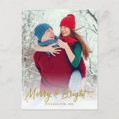 金ゴールド書道写真メリーと明るいクリスマス ポストカード (正面)