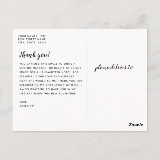 金ゴールド書道写真卒業ありがとう ポストカード (裏面)