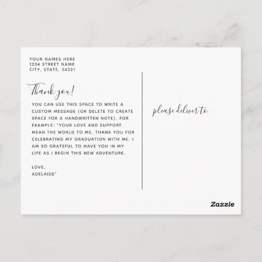 金ゴールド書道写真卒業ありがとう ポストカード (裏面)