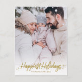 金ゴールド書道写真最も幸せな休日クリスマス ポストカード (正面)