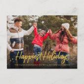 金ゴールド書道写真最も幸せな休日クリスマス ポストカード (正面)