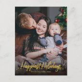 金ゴールド書道写真最も幸せな休日クリスマス ポストカード (正面)