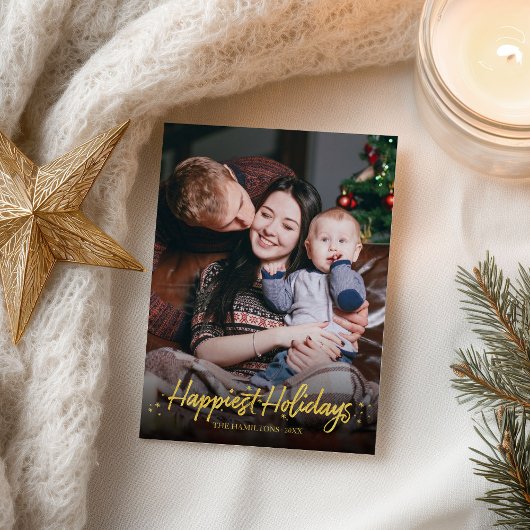 金ゴールド書道写真最も幸せな休日クリスマス ポストカード