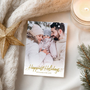 金ゴールド書道写真最も幸せな休日クリスマス ポストカード