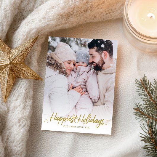 金ゴールド書道写真最も幸せな休日クリスマス ポストカード