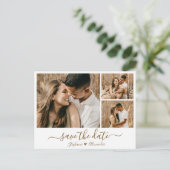 金ゴールド書道写真Save The Date招待状 インビテーションポストカード (スタンド正面)