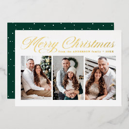 金ゴールド書道台本メリークリスマス3写真 箔シーズンカード