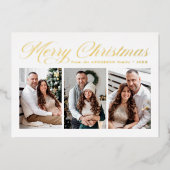 金ゴールド書道台本メリークリスマス3写真 箔シーズンカード (正面)