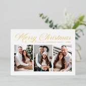 金ゴールド書道台本メリークリスマス3写真 箔シーズンカード (立ち正面)