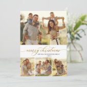 金ゴールド書道台本4フォトコラージクリスマス シーズンカード (スタンド正面)