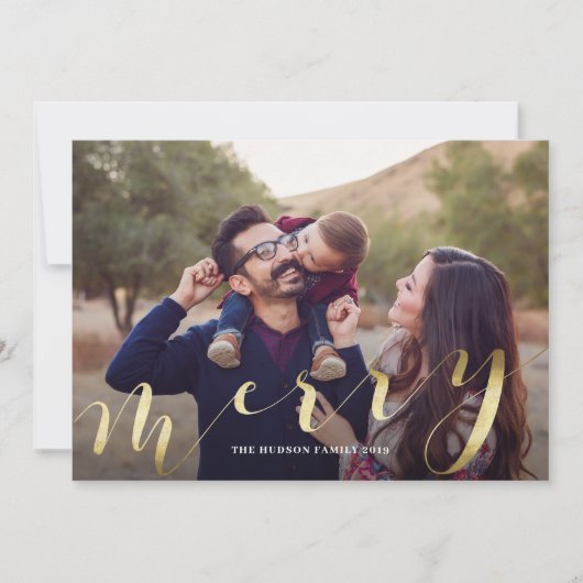 金ゴールド書道大写真メリークリスマスカード シーズンカード (正面)
