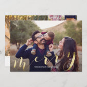 金ゴールド書道大写真メリークリスマスカード シーズンカード (正面/裏面)