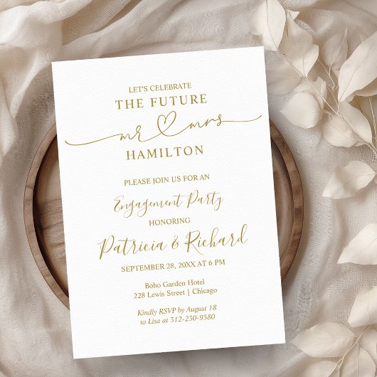 金ゴールド書道婚約パーティ招待状 案内状