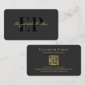 金ゴールド書道文字名QRコードスクリプトラグジュアリー 名刺 (正面/裏面)