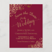 金ゴールド書道結婚式の日付を保存するマルーン 案内ポストカード (正面)